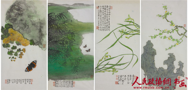 陳佩秋 四君子圖 設(shè)色紙本鏡心66×33cm×4_副本